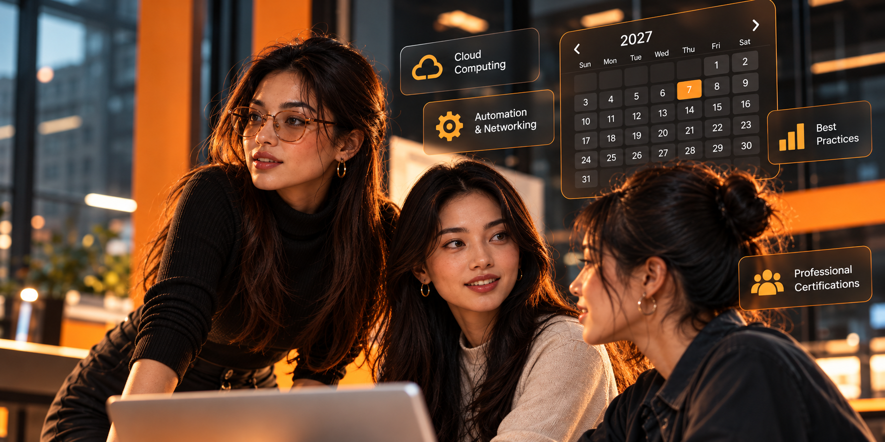Collaborative Tech Workspace at Night